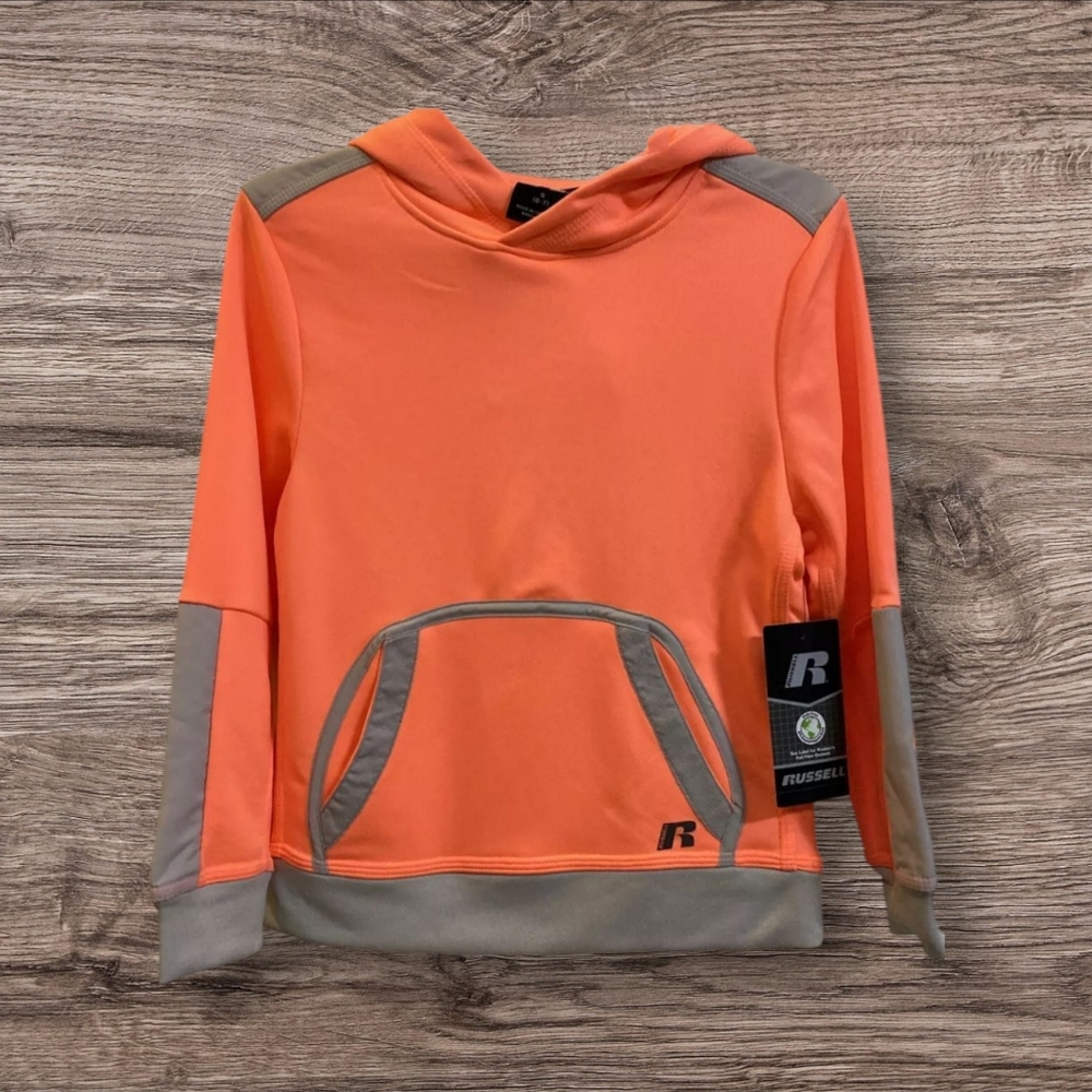 Russell Athletic Kids Bright Orange Pullover Hoodie Size XS 4-5